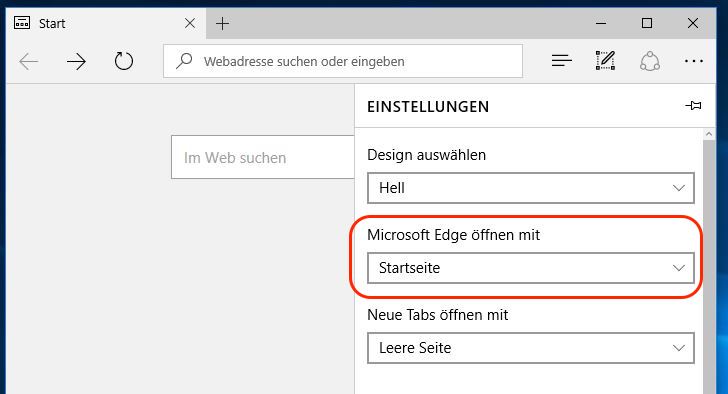 Startseite in Edge ändern