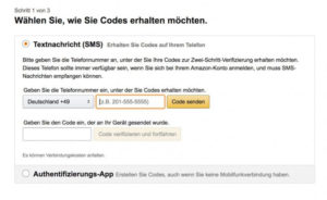 Zwei-Faktor-Authentifizierung für das Amazon einschalten