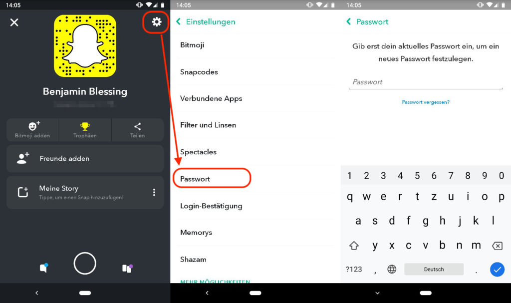 Snapchat Passwort ändern