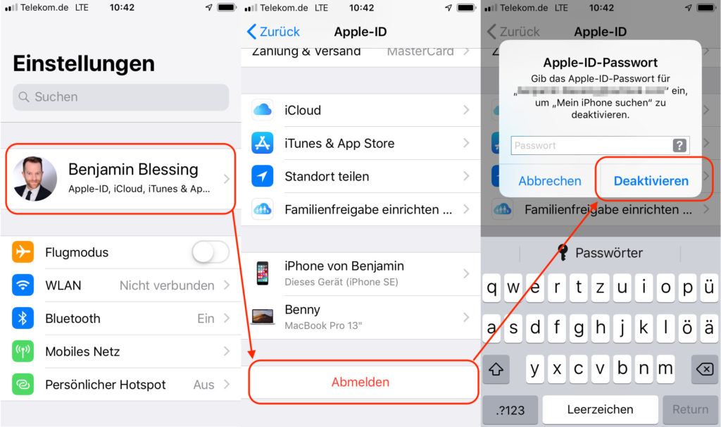 Apple-ID vom iPhone oder iPad abmelden