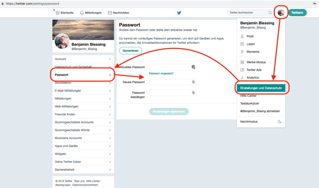 Twitter Passwort im Browser ändern