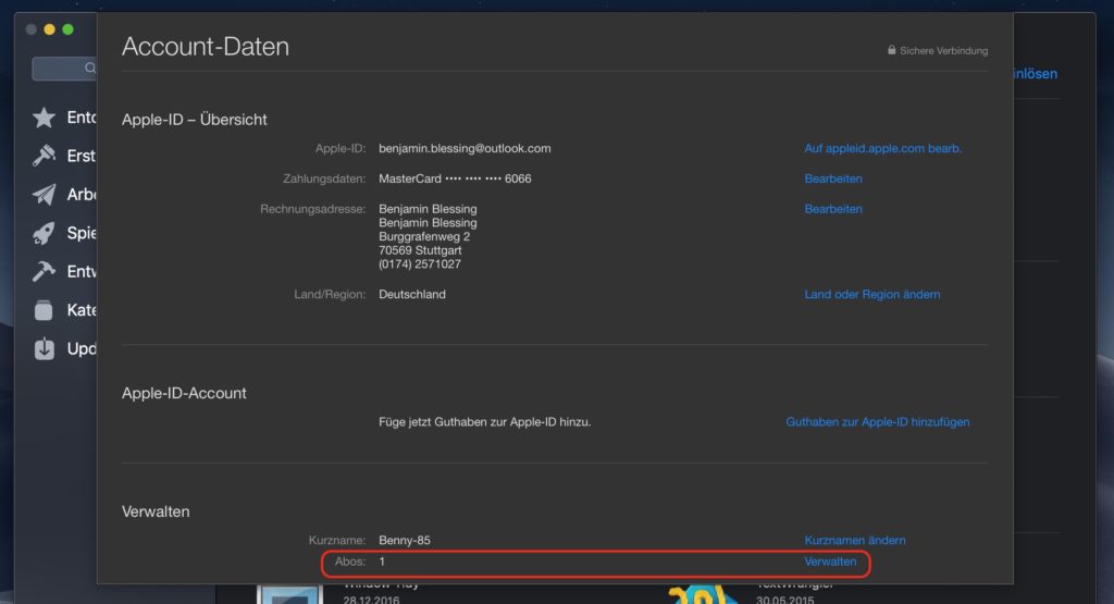 Abonnement kündigen im Mac App Store