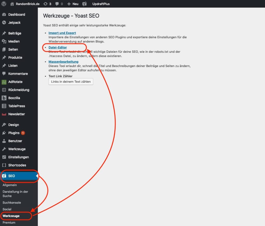 Die .htaccess Datei über Yoast SEO bearbeiten