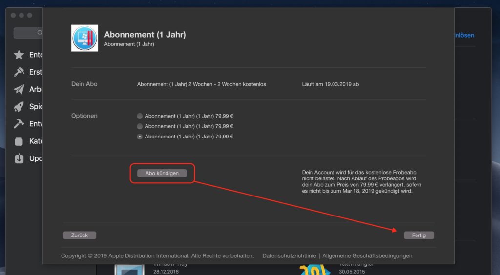 Mac App Store Abo kündigen