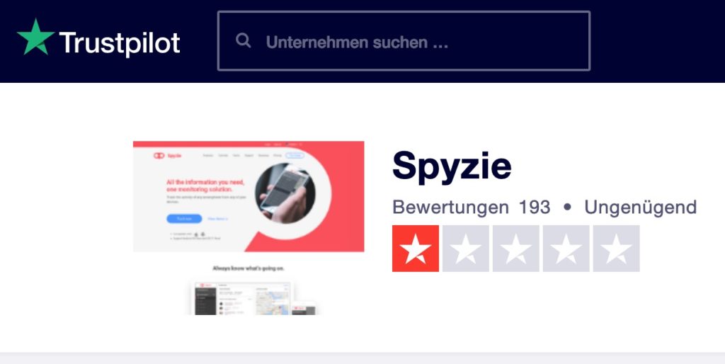 Spyzie Test Bewertung TrustPilot