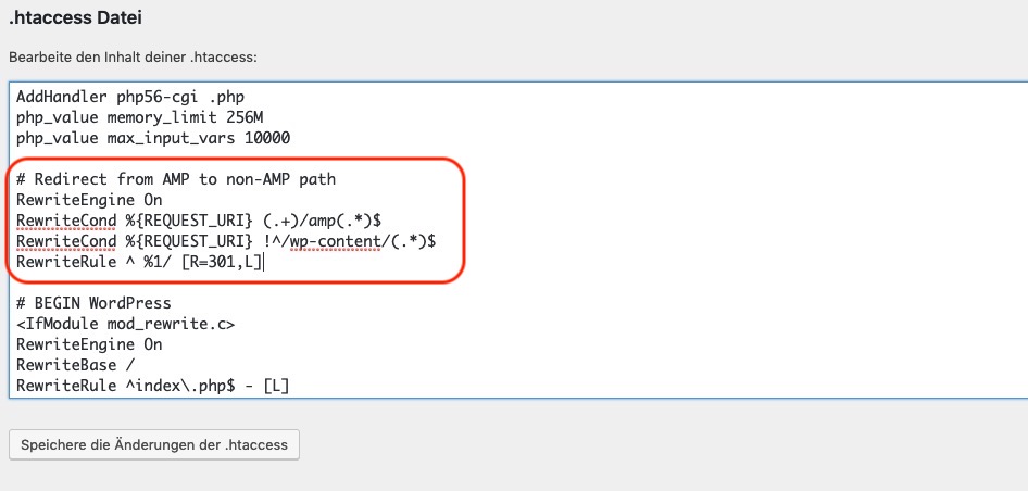Umleitung für AMP über .htaccess