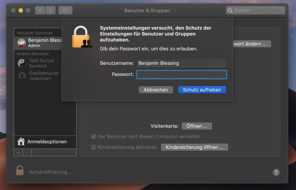 macOS Benutzer und Gruppen bearbeiten