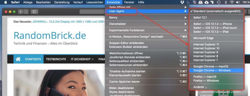 Safari User-Agent ändern