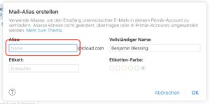 iCloud.com Aliasse hinzufügen