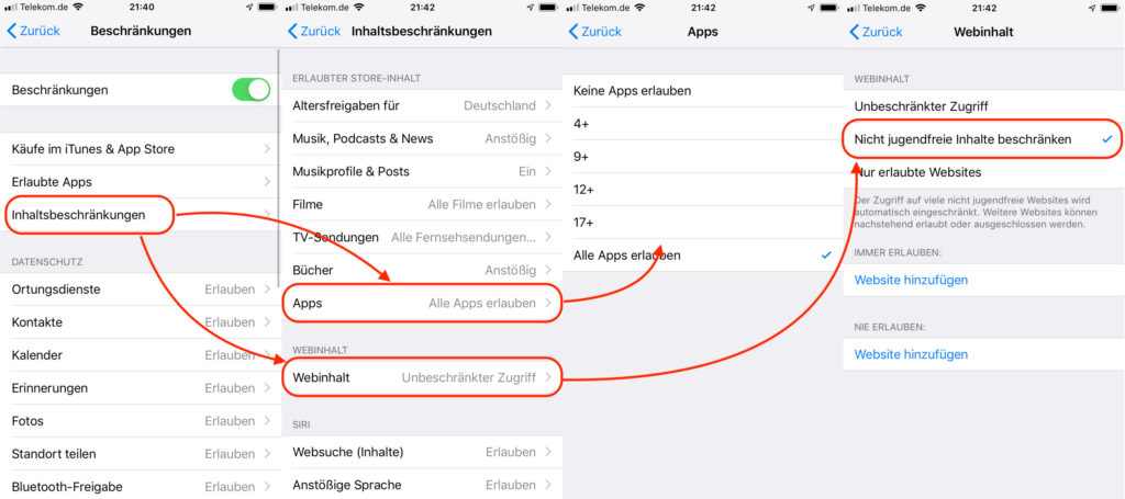 iPhone Webseiten für Kinder verbieten