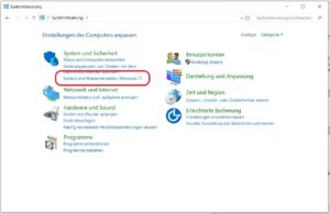 Windows 10 Systemsteuerung - Sichern und Wiederherstellen