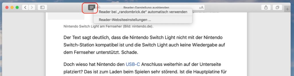 Reader Darstellung für macOS Safari aktivieren 