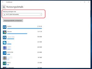 Windows 10 Datennutzung pro Anwendung