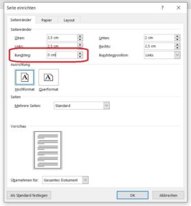 Word - Bundsteg einrichten