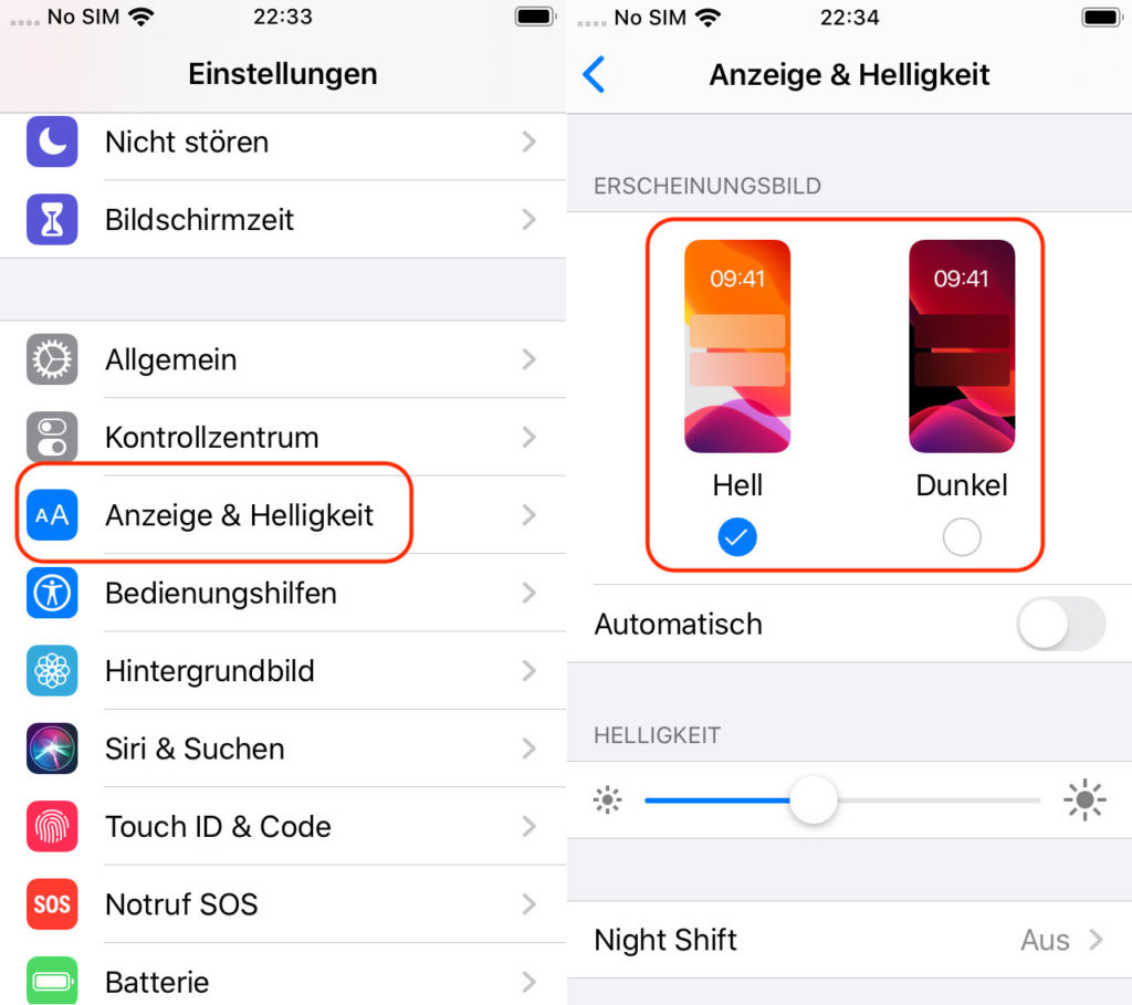 iPhone: Dunkelmodus aktivieren über Einstellungen aktivieren