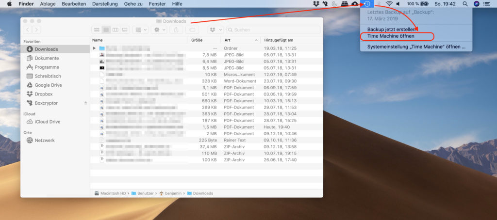 Time Machine auf dem Mac öffnen